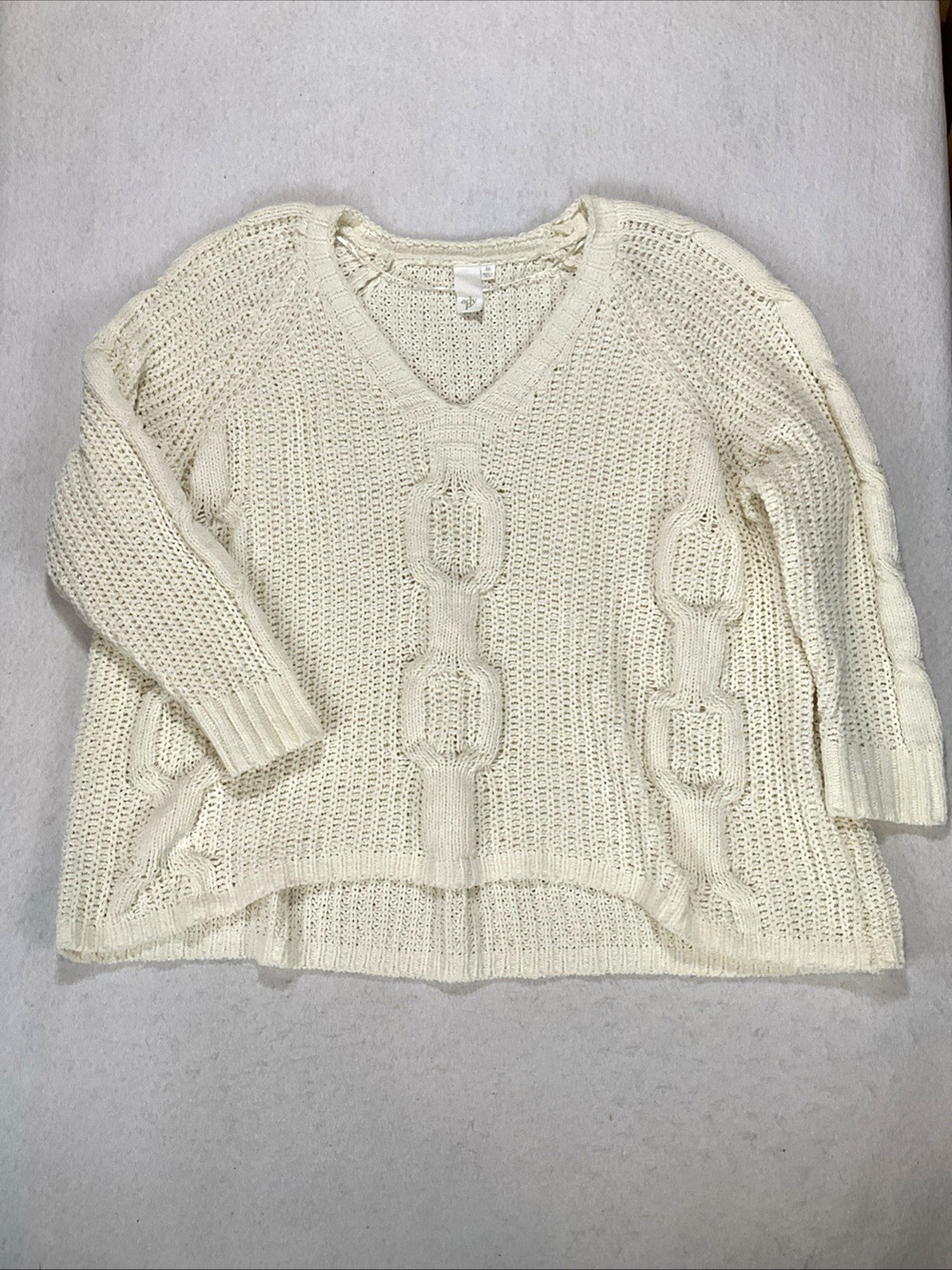 Ivory Chunky Cable Knit Sweater Womens size 3X V-neck long sleeve Chenille Cozy